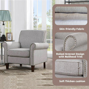 Mid-Century Accent Chair Single Sofa Reading Chairs Comfy Arm Chair Living Room Lounge Chiar, Gray!! NEW AND ASSEMBLED!!