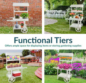 Sunnydaze 21.75 in. x 33.75 in. x 49.25 in. Country Market Wood Flower Stand Raised Garden Bed White!! NEW IN BOX!!