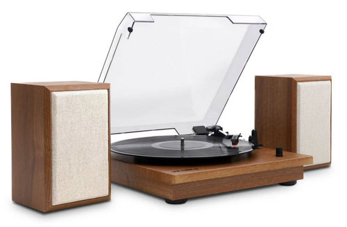 Victrola The Kingfield Bluetooth Record Player Shelf System with Bookshelf Speakers: Belt Drive, 3-Speed, 3.5mm Jack!! NEW IN BOX!!