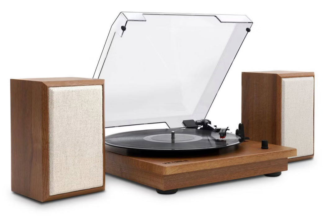 Victrola The Kingfield Bluetooth Record Player Shelf System with Bookshelf Speakers: Belt Drive, 3-Speed, 3.5mm Jack!! NEW IN BOX!!