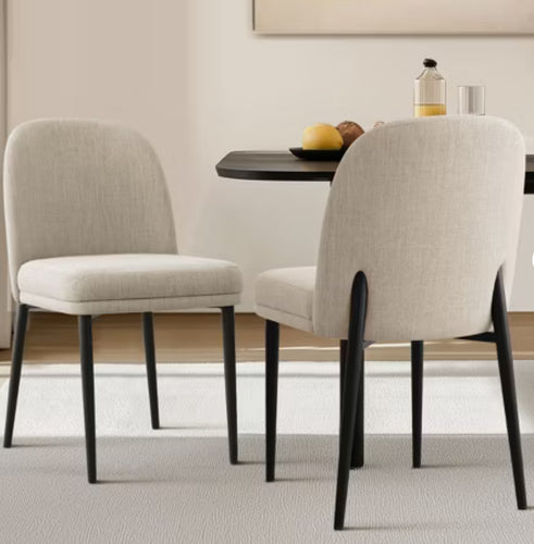 Upholstered Dining Chairs with Linen Blend Fabric and Metal Legs, Modern Armless Side Chairs for Dining Room-Maison Boucle, Set of 2! (NEW IN BOX)