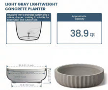 Large Light Gray Round Concrete Planter with Pleated Design and Drainage Hole (21 in. L x 21 in. W x 8.5 in. H) - WE DO NOT SHIP!!