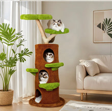 58.3'' H Solid Wood Cat Tree / Multi Cat Condo Warm Soft Furry Cat Climbing Shelf Fluffy Perch Cat Bed- new in box - assembly required