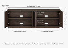 70" TV Stand for TVs up to 78" with Fluted Doors, Storage & Cable Management — Alder Brown Mid-Century Modern Media Console with Plinth Base for Living Room - WE DO NOT SHIP!!