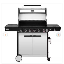 6 Burner Propane Gas Grill with Side Burner, Glass Viewing Window, Stainless Steel Cabinet Doors, Silver & Black- new in box