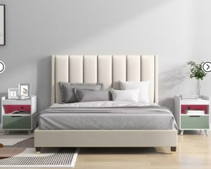 Tangkula 2PCS Nightstand Modern Beside End Table w/ LED Lights Open Compartment & Drawer! (NEW IN BOX)
