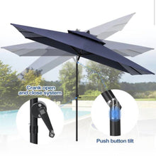 Double Top 9 ft. x 5 ft. Rectangular Aluminum Market Crank and Tilt Patio Umbrella in Navy Blue- new!