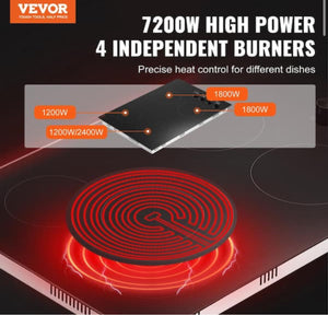 Vevor Electric Cooktop 30 in. 4 Burners Built-in Electric Stove Top 7200W Ceramic Top Radiant Cooktop with Glass Panel,Black!! NEW IN BOX!!