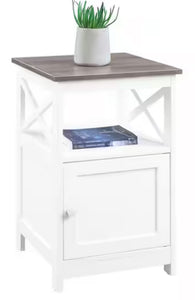 Oxford 16 in. Driftwood/White Standard Height Square Wood Top End Table with Storage Cabinet and Shelf, Set of 2! (NEW IN TWO BOX’S!)