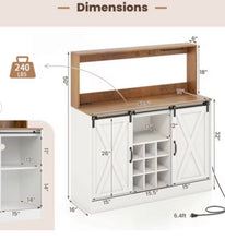 Costway 47.5" Farmhouse Coffee Bar Cabinet with Charging Station Glass Cup Holders Hutch