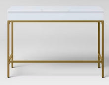 Loring Wood Writing Desk with Drawers and Charging Station White/Gold - Threshold! (NEW IN BOX)