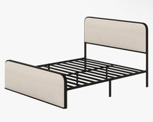 Modern Metal Bed Frame With Upholstered Headboard And Footboard Bed With Under Bed Storage, QUEEN