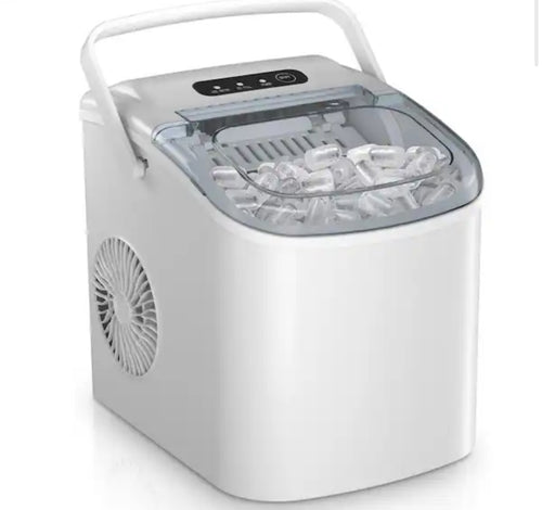 Simzlife 9.37 in. 26 lb. /24H Bullet Ice Countertop Portable Ice Maker in White, 6Mins/9Pcs, Auto-cleaning, with Basket and Scoop! (NEW IN BOX)