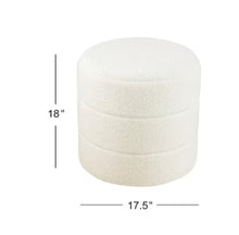 Cream Textural Boucle Upholstered Polyester Round Decorative Ottoman- new