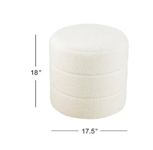 Cream Textural Boucle Upholstered Polyester Round Decorative Ottoman- new