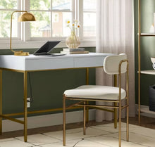 Loring Wood Writing Desk with Drawers and Charging Station, White! (NEW IN BOX)