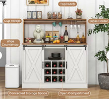 Costway 47.5" Farmhouse Coffee Bar Cabinet with Charging Station Glass Cup Holders Hutch