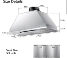 Vikio 28 in. 900CFM Convertible Ducted to Ductless Insert Range Hood in Stainless Steel with LED and Gesture Control! (NEW IN BOX)