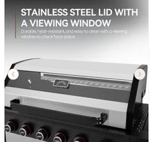 6 Burner Propane Gas Grill with Side Burner, Glass Viewing Window, Stainless Steel Cabinet Doors, Silver & Black- new in box