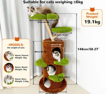 58.3'' H Solid Wood Cat Tree / Multi Cat Condo Warm Soft Furry Cat Climbing Shelf Fluffy Perch Cat Bed- new in box - assembly required