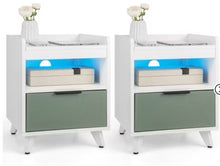 Tangkula 2PCS Nightstand Modern Beside End Table w/ LED Lights Open Compartment & Drawer! (NEW IN BOX)