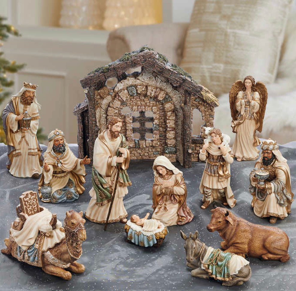 Kirkland Signature Nativity Set, 13-piece!! NEW IN BOX(ONE PIECE WAS DAMAGED IN SHIPPING WE FIXED OURSELVES, ALSO MISSING A STAFF)!!