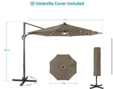 11 ft. LED Premium Cantilever Patio Umbrella - Outdoor Comfort with 360° Rotation and Canopy Angle Adjustment, Taup! (NEW IN BOX)