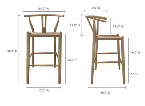 NADAAL STUDIOS
Hayden 26 in. Natural Scandinavian Elm Wood Counter Stool with Woven Fiber Seat- new - set of 3 stools