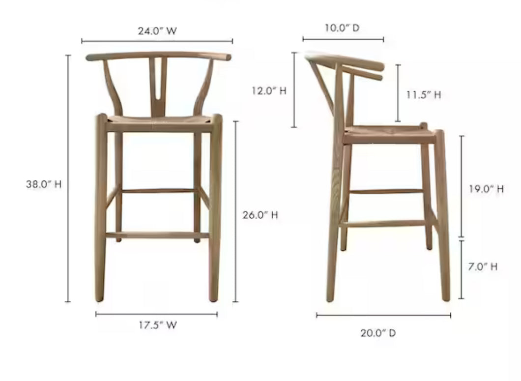 NADAAL STUDIOS
Hayden 26 in. Natural Scandinavian Elm Wood Counter Stool with Woven Fiber Seat- new - set of 3 stools