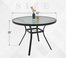 Winston Porter 40'' in. Round Metal Outdoor Dining Table with Umbrella Hole, Tempered Glass Top - WE DO NOT SHIP!!