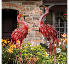 32-36 Inch Yard Flamingos Garden Statues, Metal Flamingo Outdoor Decor, Vibrant Flamingo Statues for Lawn, Backyard, Porch, Patio, Set of 2- one has small shipping damage - see pics