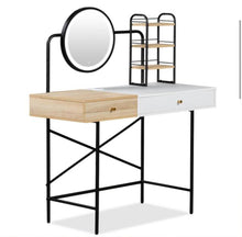 1-Drawer White Makeup Vanity Table Wooden Dressing Desk with 3-Mode Lighted Mirror, Wireless Charging Station, 3 Shelves