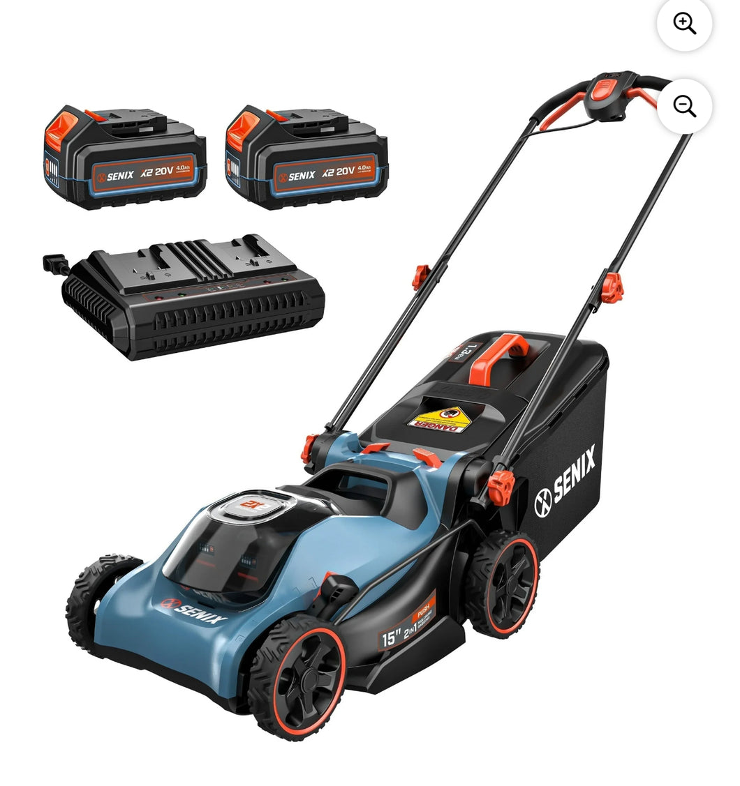 SENIX 40V Brushless  16in Deck Battery Lawn Mower, 15in Cutting Blade, 2-in-1 Mulching & Bagging Cordless Push Mower,  6-Position  Adjustment, LPPX2-M4- new in box