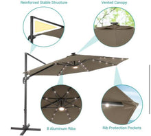 11 ft. LED Premium Cantilever Patio Umbrella - Outdoor Comfort with 360° Rotation and Canopy Angle Adjustment, Taup! (NEW IN BOX)