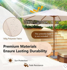 Beige 10ft wooden umbrella is a great choice for outdoor activities in courtyards, patios, gardens - new in plastic