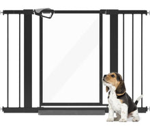 unipaws Clear Dog Gate for Doorway Stairs Wide Openings, Pressure Mounted Extra Wide Pet Door with Extension Parts, No Drilling Walk Through Gate, Indoor, Black