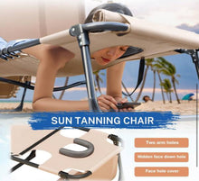 2-Pieces Metal Folding Outdoor Chaise Lounge with Face Hole, 5-Position Reclining Portable Patio Chair, Beige! (NEW IN BOX)