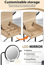 1-Drawer White Makeup Vanity Table Wooden Dressing Desk with 3-Mode Lighted Mirror, Wireless Charging Station, 3 Shelves