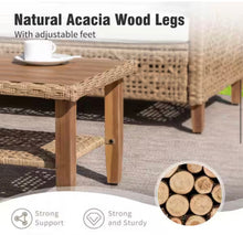 Brown 3-Piece Wood Outdoor Wicker Patio Conversation Sectional Seating Set with Beige Cushions! (NEW & ASSEMBLED)