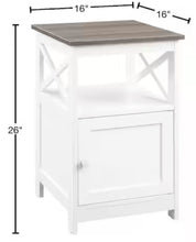Oxford 16 in. Driftwood/White Standard Height Square Wood Top End Table with Storage Cabinet and Shelf, Set of 2! (NEW IN TWO BOX’S!)