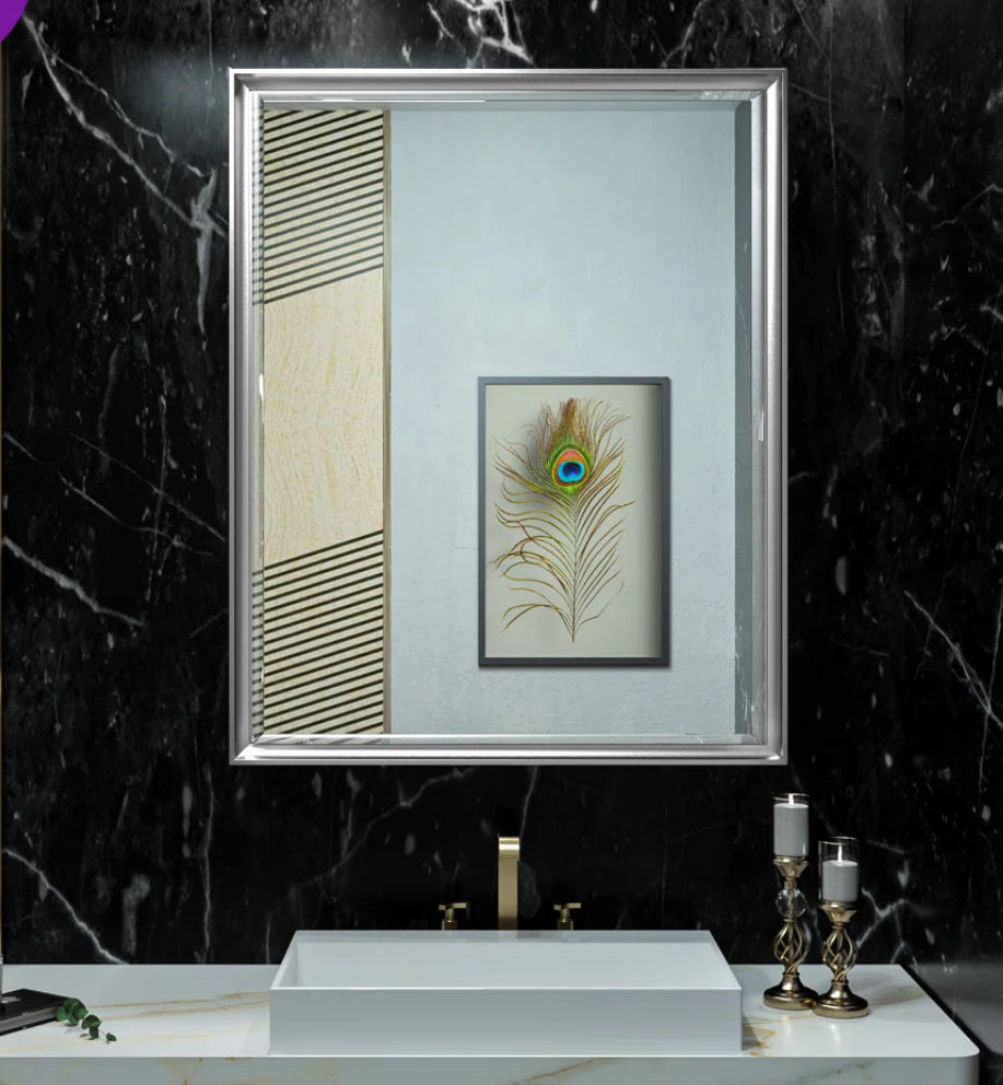 Cyrille Recessed & Surface Framed 1 Door Medicine Cabinet with Mirror and Shelves- Brushed nickel -new in box