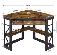 Corner Desk, 29.5 in. W Triangle Antique Brown Computer Desk, Wooden Desk, Steel Frame Computer Desk with Keyboard Tray- new in box