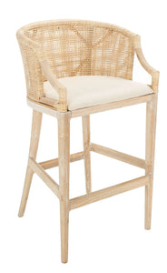 SAFAVIEH Brando Round Rattan Back Seat Bar Stool, Natural White Wash!! BRAND NEW!!