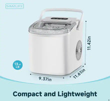 Simzlife 9.37 in. 26 lb. /24H Bullet Ice Countertop Portable Ice Maker in White, 6Mins/9Pcs, Auto-cleaning, with Basket and Scoop! (NEW IN BOX)