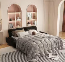3-in-1 Convertible Black 73.2 in. Soft Velvet Queen Size Sofa Bed with 2-Soft Pillows! (NEW & ASSEMBLED)