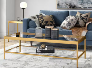 Alexis 54 in. Brass Rectangle Glass Top Coffee Table! (NEW IN BOX)