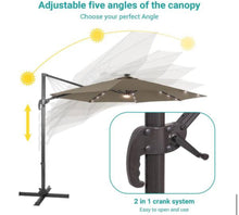 11 ft. LED Premium Cantilever Patio Umbrella - Outdoor Comfort with 360° Rotation and Canopy Angle Adjustment, Taup! (NEW IN BOX)