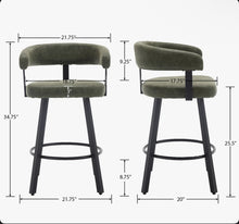 Counter Height Bar Stools Modern Bar Chairs With Back Leather Upholstered Barstools With Metal Footrest Comfortable Island Chairs For Kitchen Counter/Home Bar/Dining Room (Set of 2), Green