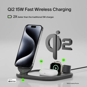 Belkin Qi2 15W 3-in-1 Wireless Pad/Stand - Black!! NEW IN BOX!!