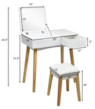 Costway Vanity Makeup Table Cushioned Stool Set W/Flip Top Mirror &1 Drawer Writing Desk! (NEW IN BOX)